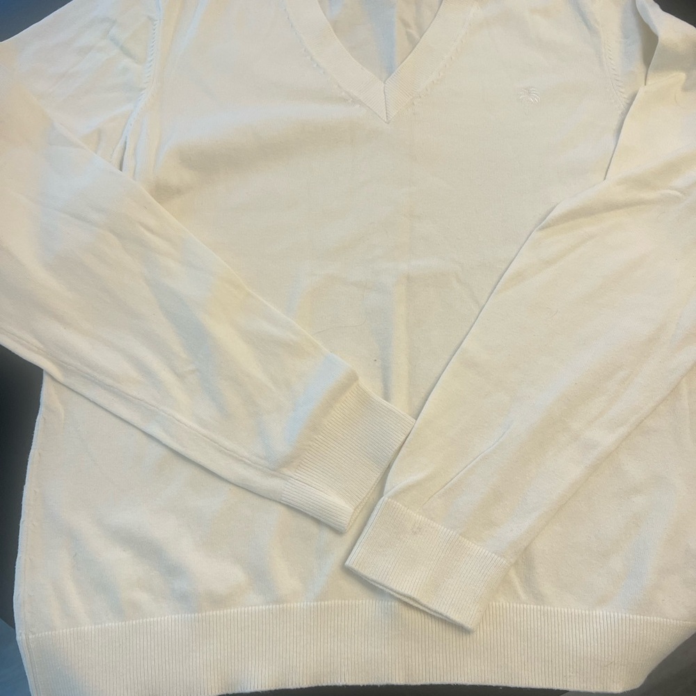 Women White V-Neck Sweater - Classic Long Sleeve Knit
